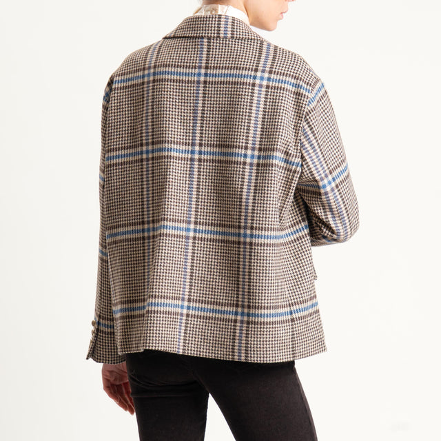 Tensione in-Giacca misto lana principe di galles - moro/celeste