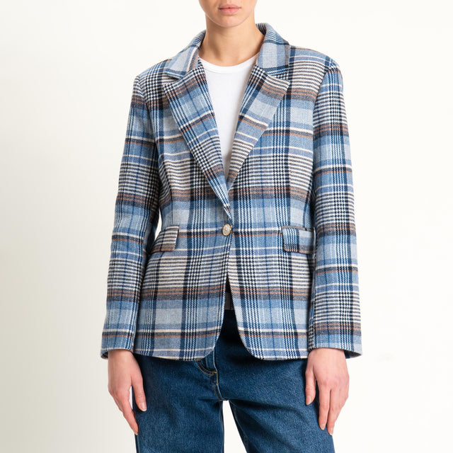 Tensione in-Giacca principe di galles misto lana - celeste/latte/cuoio