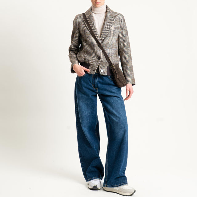 Tensione in-Bomber misto lana principe di galles - moro/sand