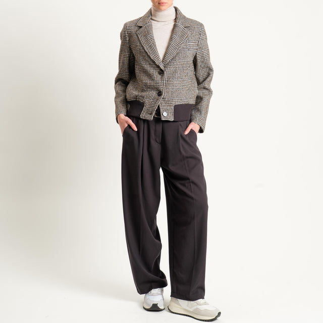 Tensione in-Bomber misto lana principe di galles - moro/sand