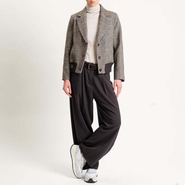 Tensione in-Bomber misto lana principe di galles - moro/sand