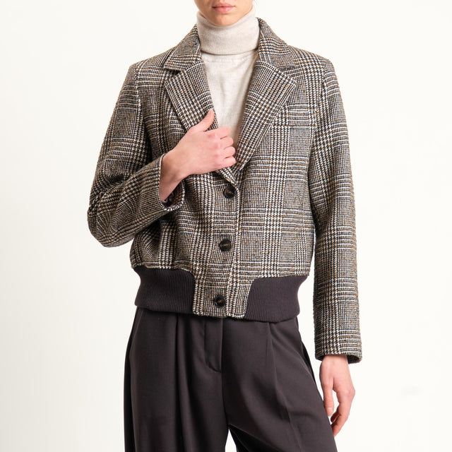 Tensione in-Bomber misto lana principe di galles - moro/sand