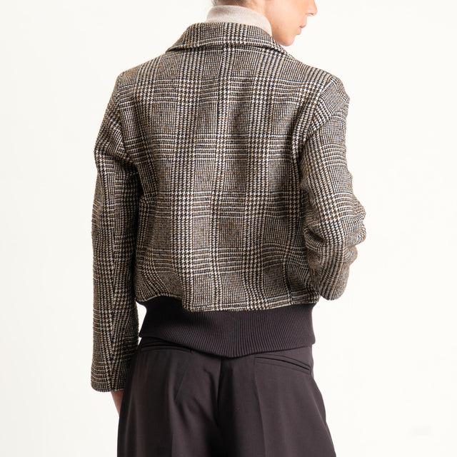 Tensione in-Bomber misto lana principe di galles - moro/sand