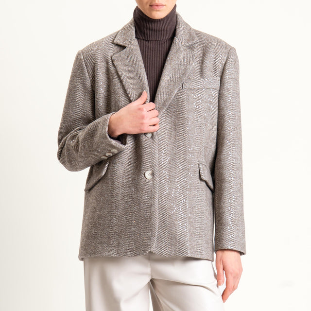 Tensione in-Giacca spinata misto lana con paillettes - moro