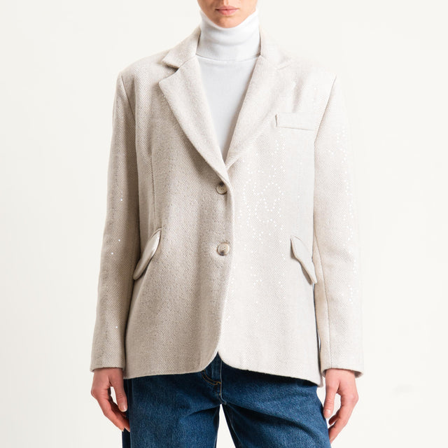 Tensione in-Giacca spinata misto lana con paillettes - panna