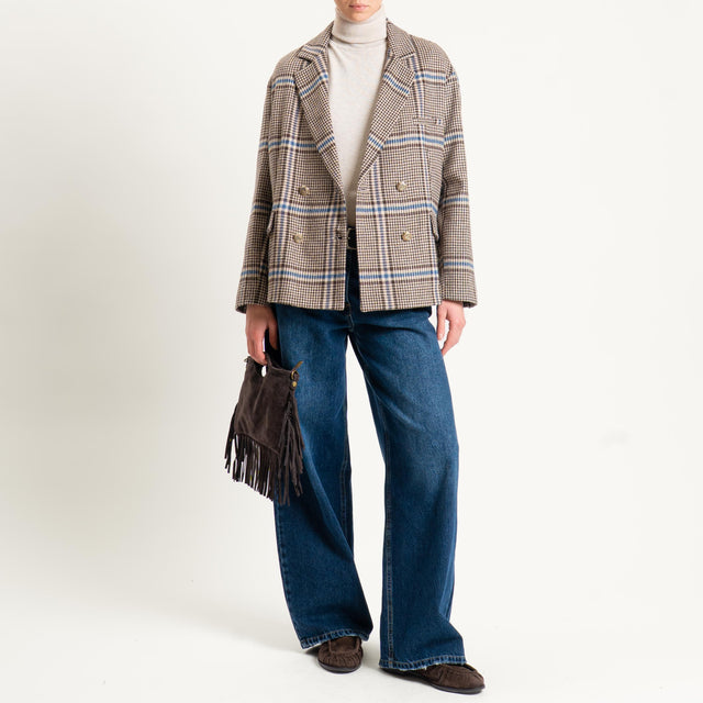 Tensione in-Giacca misto lana principe di galles - moro/celeste