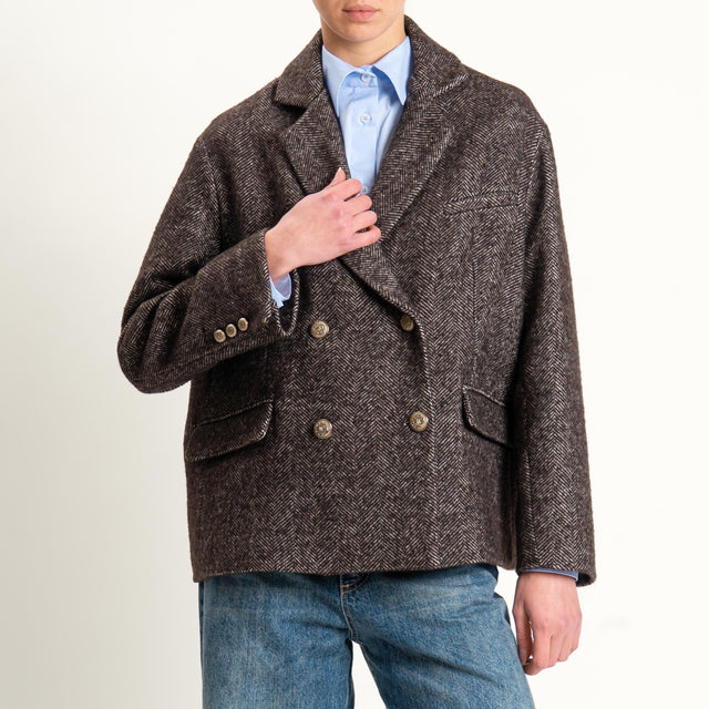 Tensione in-Giacca chevron doppiopetto misto lana - moro/latte