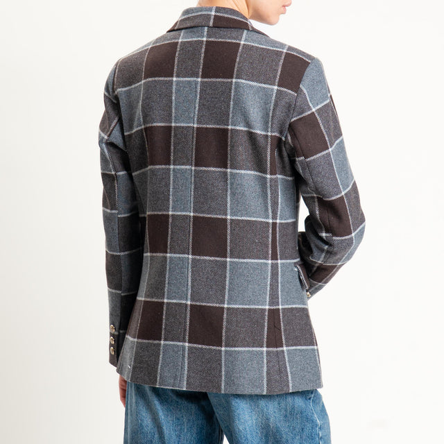 Tensione in-Giacca quadri doppiopetto misto lana - moro/grigio