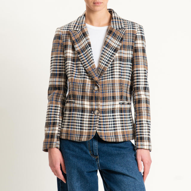 Tensione in-Giacca check misto lana - beige/cuoio/nero