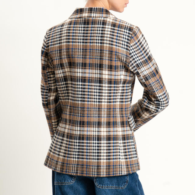 Tensione in-Giacca check doppiopetto misto lana - beige/cuoio/nero