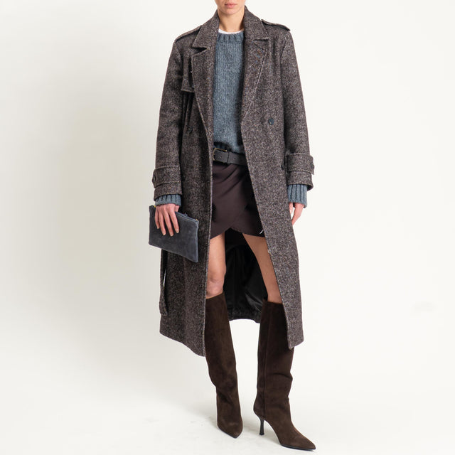 Tensione in-Cappotto chevron misto lana con cintura - moro/latte