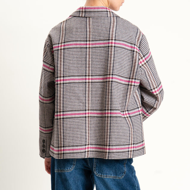 Tensione in-Giacca check doppiopetto misto lana - rosa/nero/fucsia