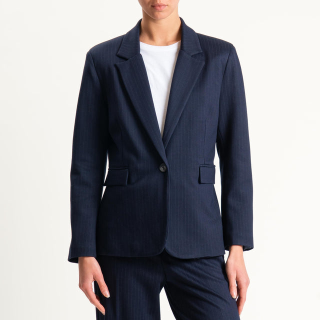 Tensione in-Giacca un bottone punto milano gessata - blu