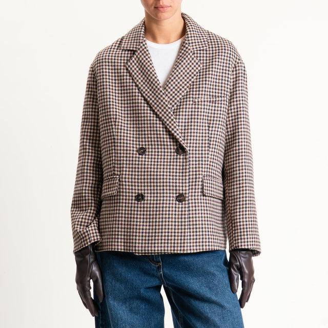 Tensione in-Giacca pied de poule con guanti similpelle moro - beige/moro/moro