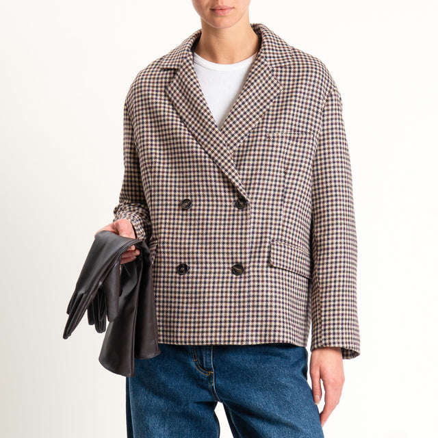 Tensione in-Giacca pied de poule con guanti similpelle moro - beige/moro/moro