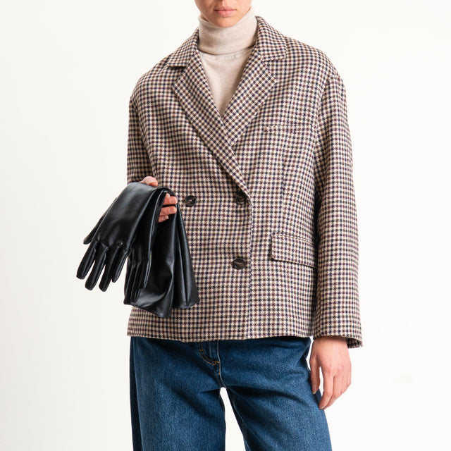 Tensione in-Giacca pied de poule con guanti similpelle nero - beige/moro/nero