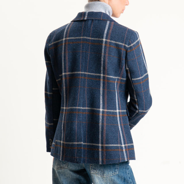 Tensione in-Giacca check misto lana - blu/cuoio/latte