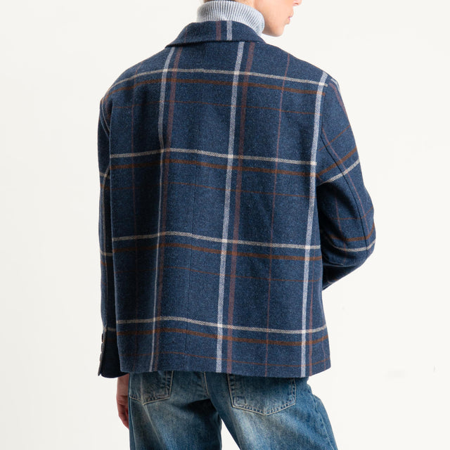 Tensione in-Giacca check misto lana con balaclava - blu/cuoio/latte/casha