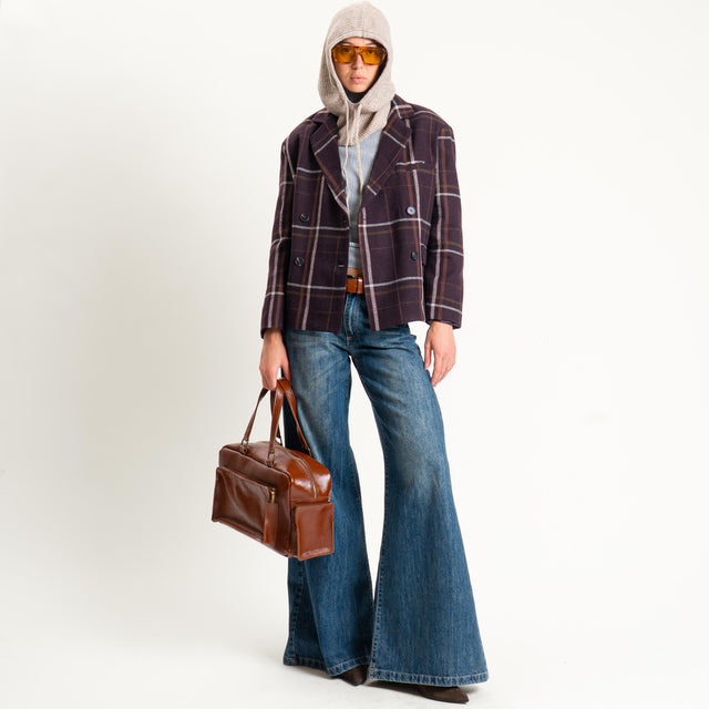 Tensione in-Giacca check misto lana con balaclava - bordeaux/cuoio/latte/beige