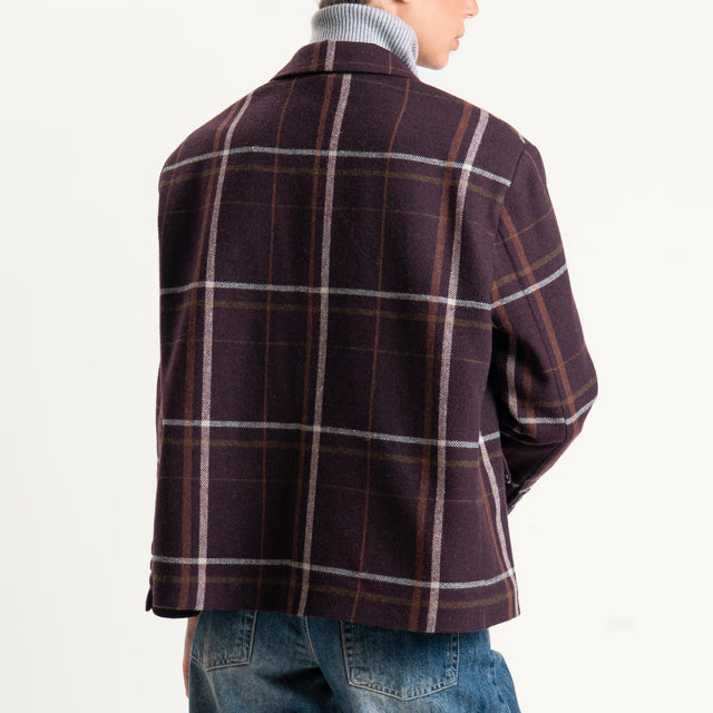 Tensione in-Giacca check misto lana con balaclava - bordeaux/cuoio/latte/beige