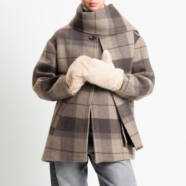 Tensione in-Cappotto check misto lana con sciarpa - moro/taupe/burro
