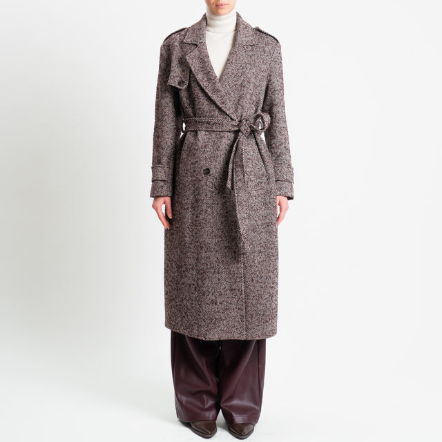 Tensione in-Cappotto misto lana con cintura - bordeaux/latte