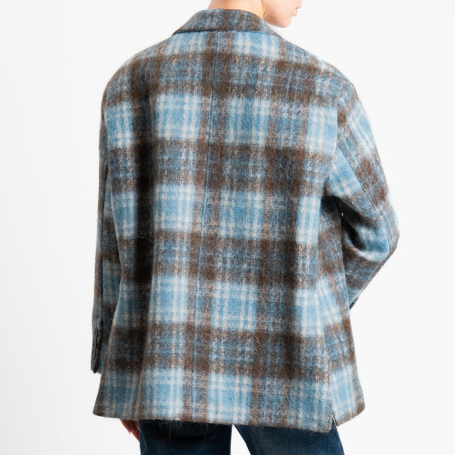 Tensione in-Giacca check misto alpaca spacchi laterali - celeste/moro