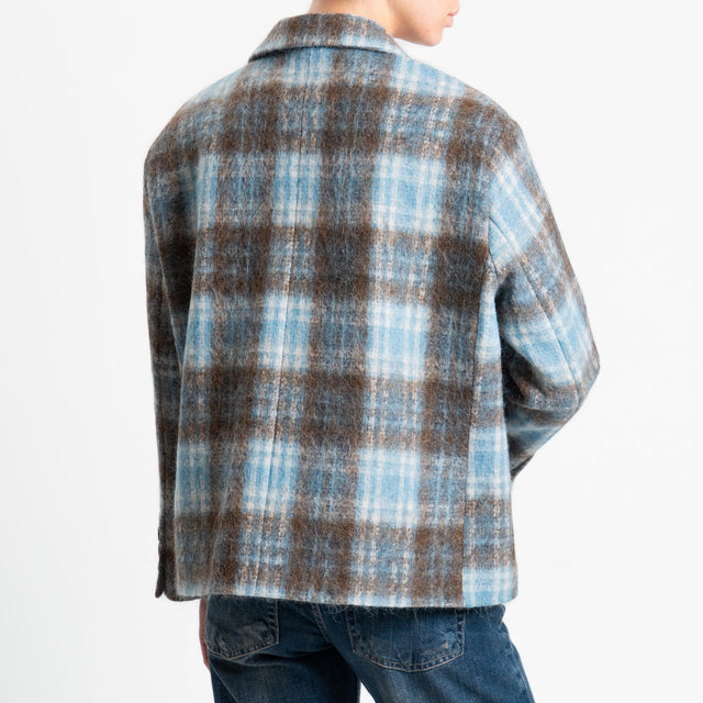 Tensione in-Giacca check doppiopetto misto alpaca - celeste/moro