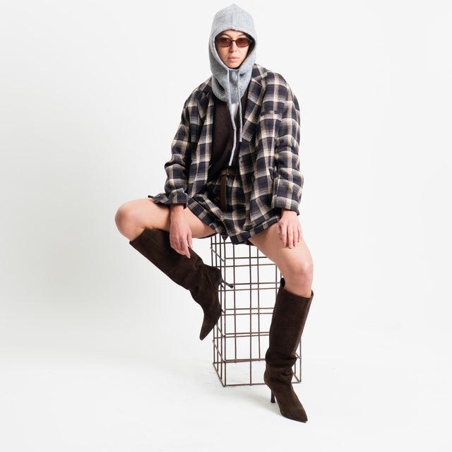 Tensione in-Giacca check misto lana con balaclava - blu/moro/beige/grigio