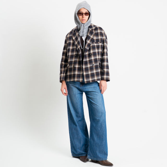 Tensione in-Giacca check misto lana con balaclava - blu/moro/beige/grigio