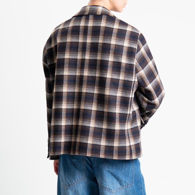 Tensione in-Giacca check misto lana con balaclava - blu/moro/beige/nero