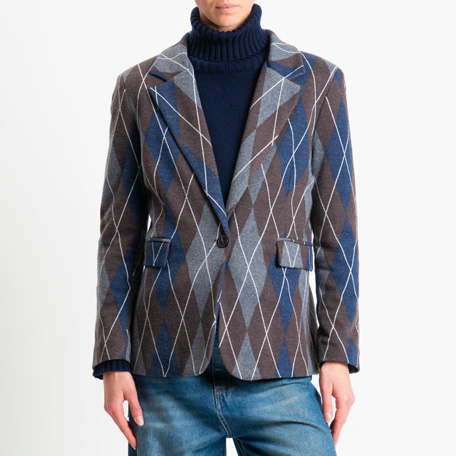 Tensione in-Giacca rombi un bottone - moro/grigio/blu