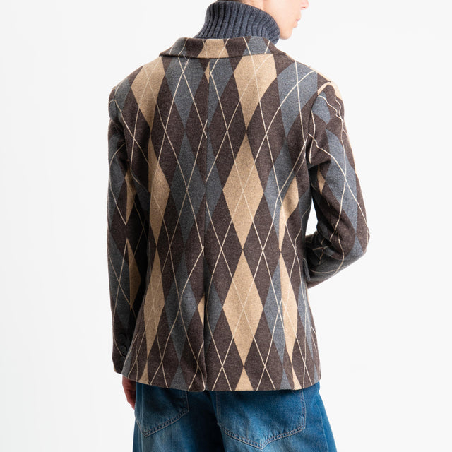 Tensione in-Giacca rombi un bottone - moro/grigio/beige