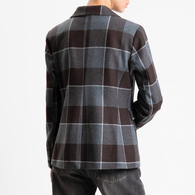 Tensione in-Giacca quadri misto lana spilla gioiello - moro/grigio