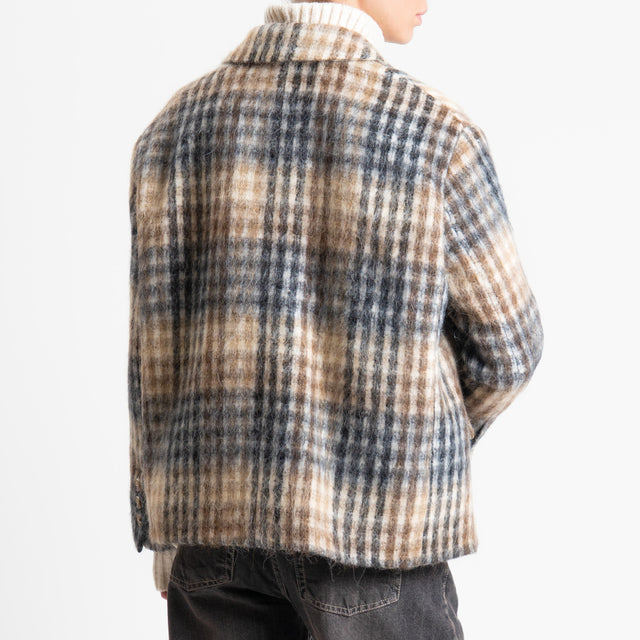 Tensione in-Giacca quadri doppiopetto misto alpaca - panna/beige/nero