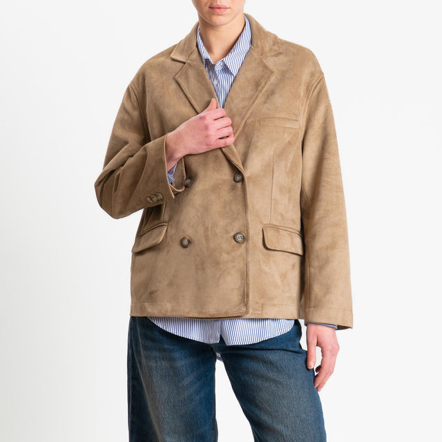 Tensione in-Giacca over doppiopetto effetto suede - beige
