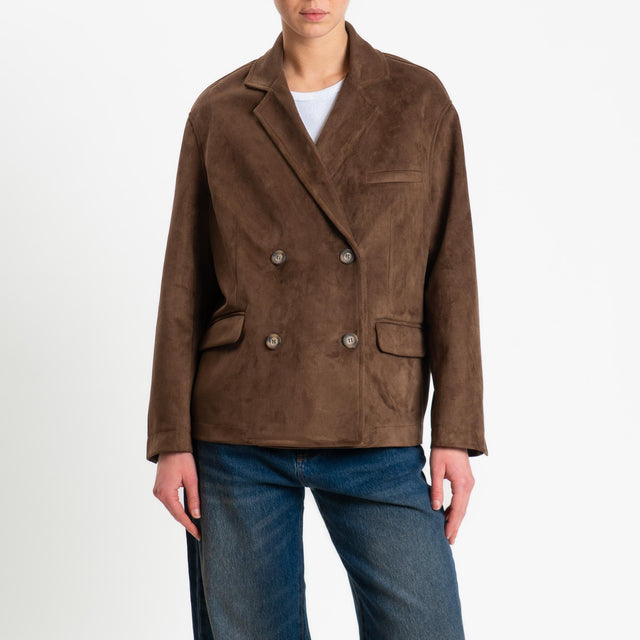 Tensione in-Giacca over doppiopetto effetto suede - moro