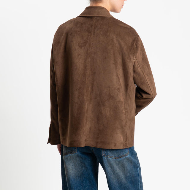 Tensione in-Giacca over doppiopetto effetto suede - moro