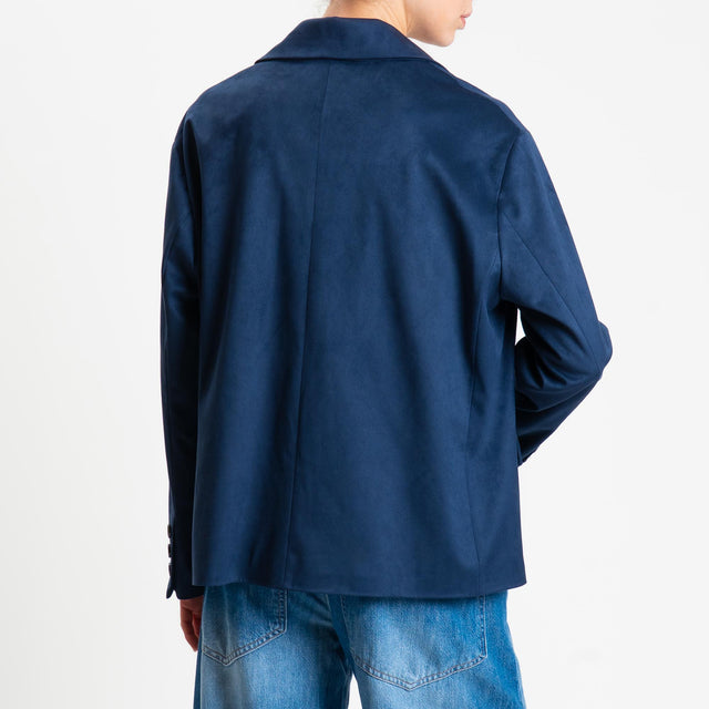 Tensione in-Giacca doppiopetto effetto suede - blu