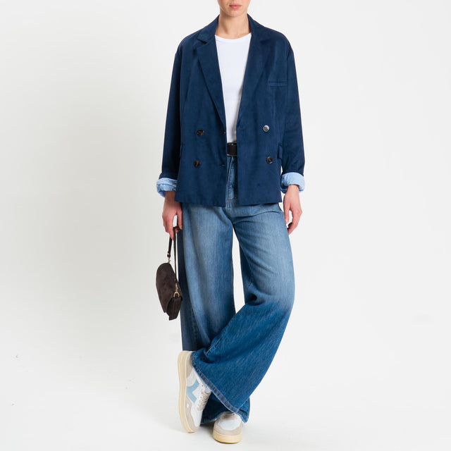 Tensione in-Giacca doppiopetto effetto suede - blu