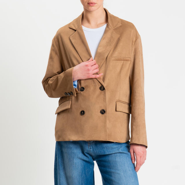 Tensione in-Giacca doppiopetto effetto suede - cappuccino