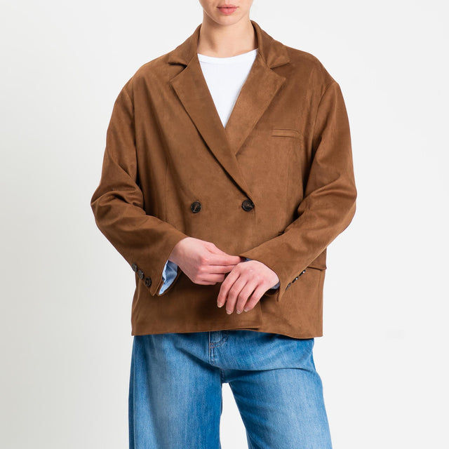 Tensione in-Giacca doppiopetto effetto suede - cognac