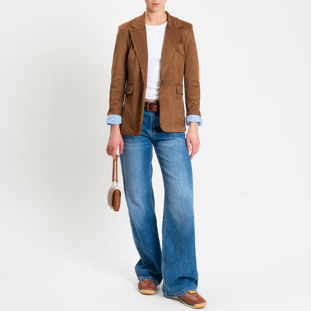 Tensione in-Giacca spacco dietro effetto suede - cognac