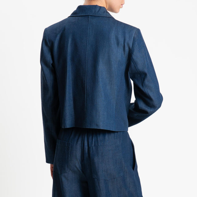 Tensione in-Giacca crop doppiopetto chambray - dark denim