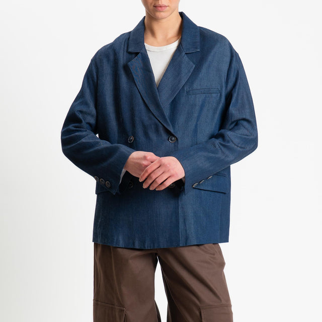 Tensione in-Giacca chambray doppiopetto - dark denim