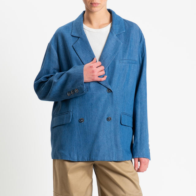 Tensione in-Giacca chambray doppiopetto - light denim