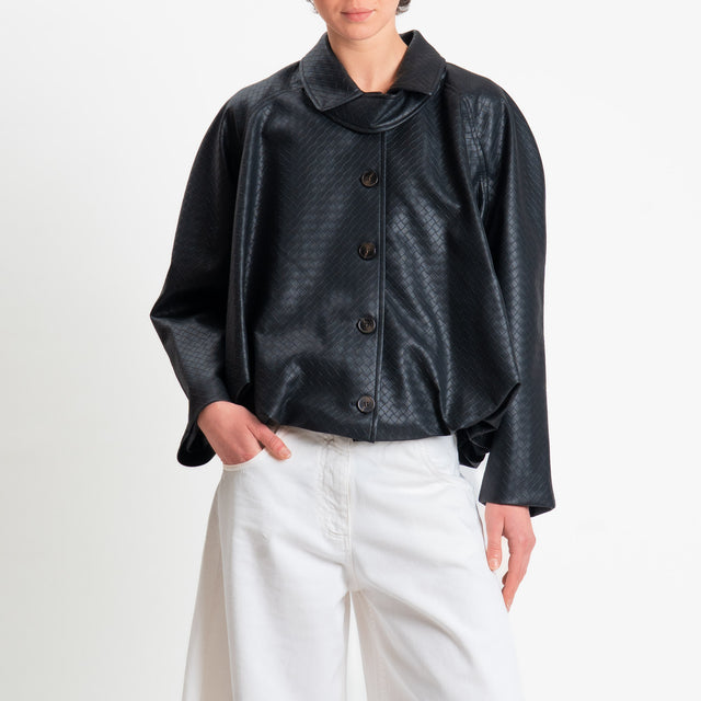 Tensione in-Bomber similpelle texture intrecciato - nero