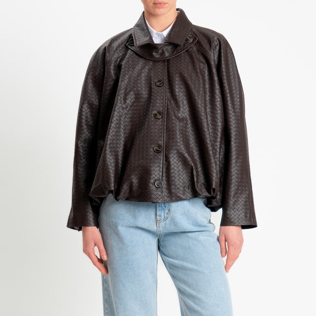 Tensione in-Bomber similpelle texture intrecciato - moro