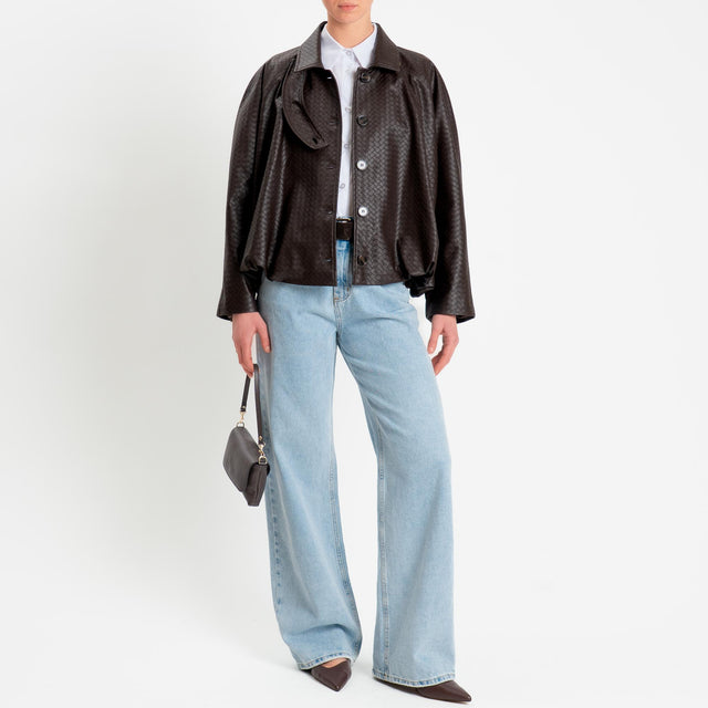 Tensione in-Bomber similpelle texture intrecciato - moro