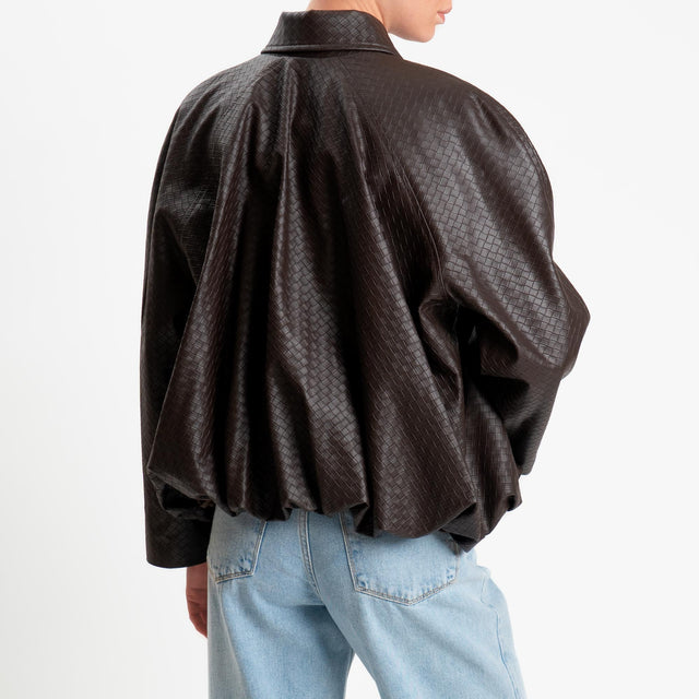 Tensione in-Bomber similpelle texture intrecciato - moro